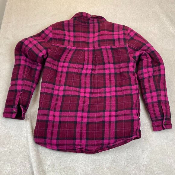 Place Women's Shirt Jacket XXL Burgundy Sherpa Lined Flannel Shacket Snaps Plaid - Picture 11 of 11